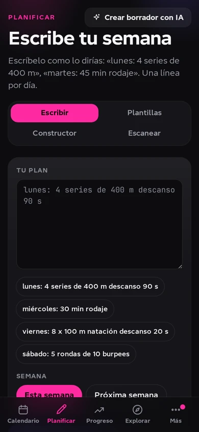 Creación de una semana de entrenamientos en WODira Peak.